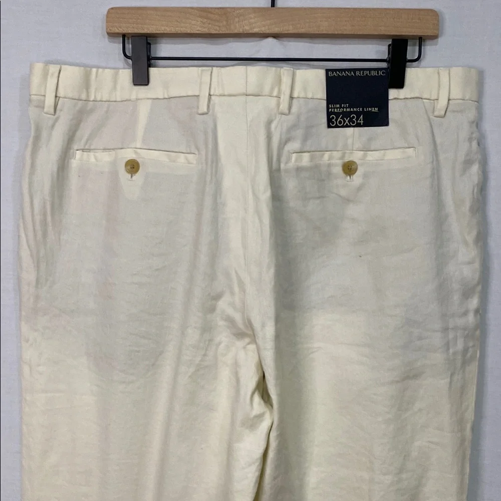 NWT Banana Republic Men's Size 36x34 Slim Fit Performance Linen- Cream